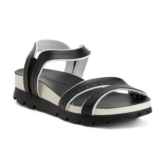 NEW CAMPORT Black/white Made In Portugal Leather Comfort Footbed Sandals 7253s0 - Picture 1 of 4